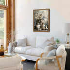 Floating Framed Farmhouse Floral Canvas Wall Art, Vintage Blue and White Flower Pictures Wall Decor, Elegant Art Jar Posters Print for Living Room Bedroom Bathroom Rustic Decor 12x16 inch