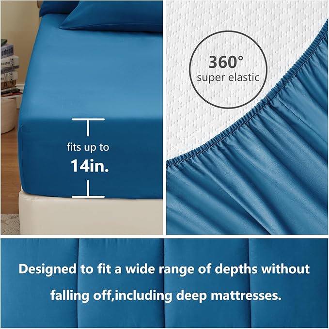 CozyLux Queen Comforter Set Teal, 7 Pieces Bed in a Bag, Teal Comforter Queen Size, All Season Bedding Sets with Stitch Quilted Comforter, Flat Sheet, Fitted Sheet, Pillowcases