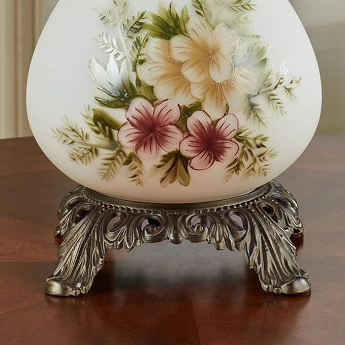 Touch of Class Abigail Hurricane Style Parlor Table Lamp - Antique Victorian Aesthetic - Painted by Hand - Floral Designs - Vintage Lighting for Bedroom, Living Room, Office Desk, Hotel and Bedside