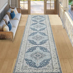 Topllen Runner Rug - 2'x10' Boho Washable Kitchen Rug, Non-Slip Soft Low Pile Rugs Indoor for Hallway Hall Living Room Bedroom Sunroom, Vintage Throw Stair Carpet Stain Resistance (Blue, 2x10ft)