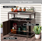 Garden Potting Bench with Storage Cabinet,Outdoor Gardening Table & Work Bench for Plants, Horticulture,Outdoor Workstation with Stainless Steel Tabletop,Outdoor Work Table