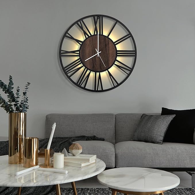 LEIKE Large Wall Clocks with Night Light Battery Operated,Silent Non Ticking,Rustic Modern Big Wood Clock for Living Room, Bedroom,Kitchen,Farmhouse,Office,Home Decor-20 Inch(Roman Numerals)
