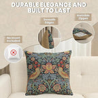 Charlotte Home Furnishings Throw Pillow Covers, Decorative Boho Pillow Covers for Couch, Living Room, Blue Strawberry Square Cushion Cases 18x18 in, European Cotton Jacquard Woven, Cozy Bedroom Decor