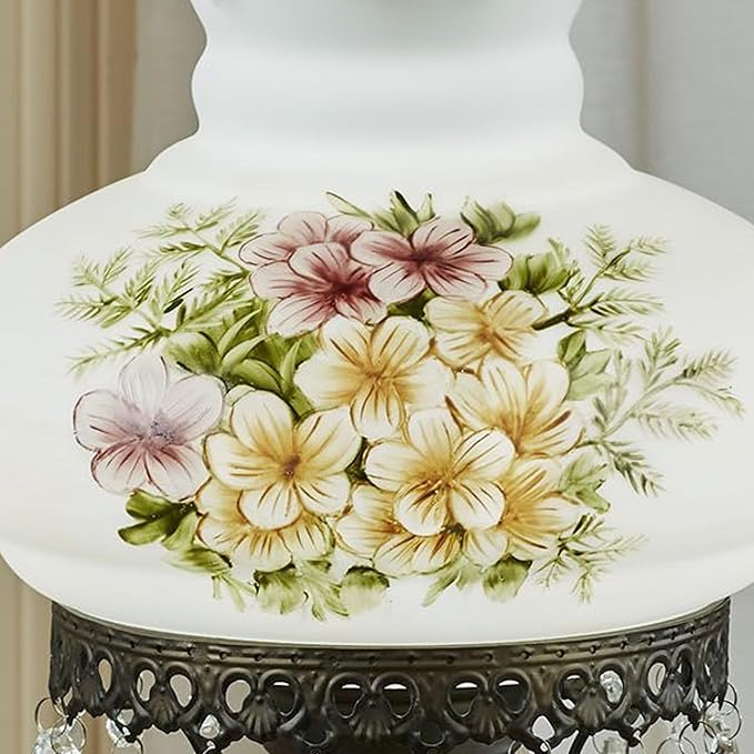 Touch of Class Abigail Hurricane Style Parlor Table Lamp - Antique Victorian Aesthetic - Painted by Hand - Floral Designs - Vintage Lighting for Bedroom, Living Room, Office Desk, Hotel and Bedside