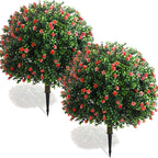 Yunlly Set of 2 Artificial Boxwood Topiary Ball Tree Fake Bushes Shrubs Outdoor Faux Plant with Ground Spike Flowers UV Resistance Greenery for Front Porch Garden Patio Indoor(Red,27x18inch)