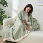 Amélie Home Chenille Waffle Throw Blanket for Couch, Reversible Pineapple Stitch Knit Soft Cozy Knit Blanket Lightweight Warm Decorative Throw for Sofa, Bed, Living Room, 60 * 80", Sage Green&Ivory