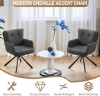 Fabric Dining Chair Set of 2 Modern Upholstered Swivel Dining Room Chairs Comfy Accent Armchair with Mid Back, Desk Arm Chair No Wheels for Kitchen/Living Room/Dining Room, Grey