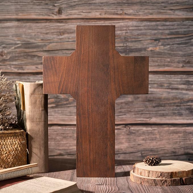 BGCOPPER Wooden Crucifix Wall Cross Catholic Handmade Orthodox Jesus Cross for Wall Decor Easter Christmas Gift