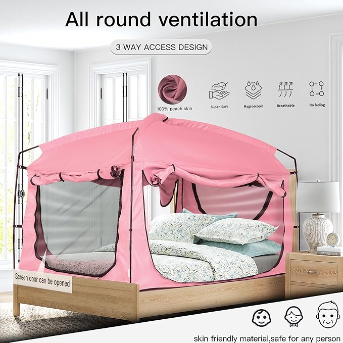 Bed Tent,Portable Privacy Sleeping Bed Canopy,Blackout 90% Drapes for Kids and Adult,Indoor Space Tent with Breathable Large Mesh Windows