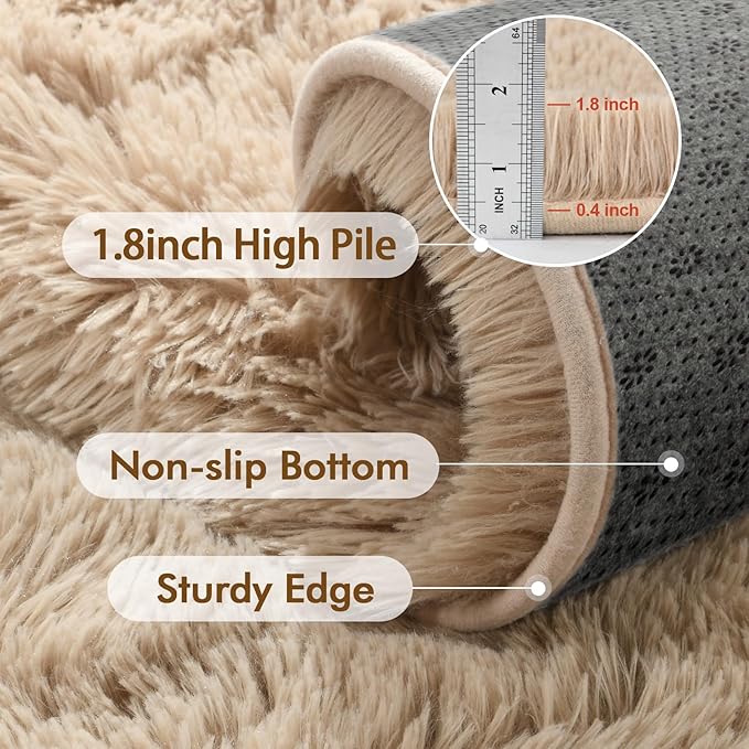 5x7 Ft Shag Beige Rugs for Bedroom Living Room, Ultra Soft Fluffy Furry Area Rugs for Playroom Indoor Floor, Aesthetic Carpet for Kids Home Decor