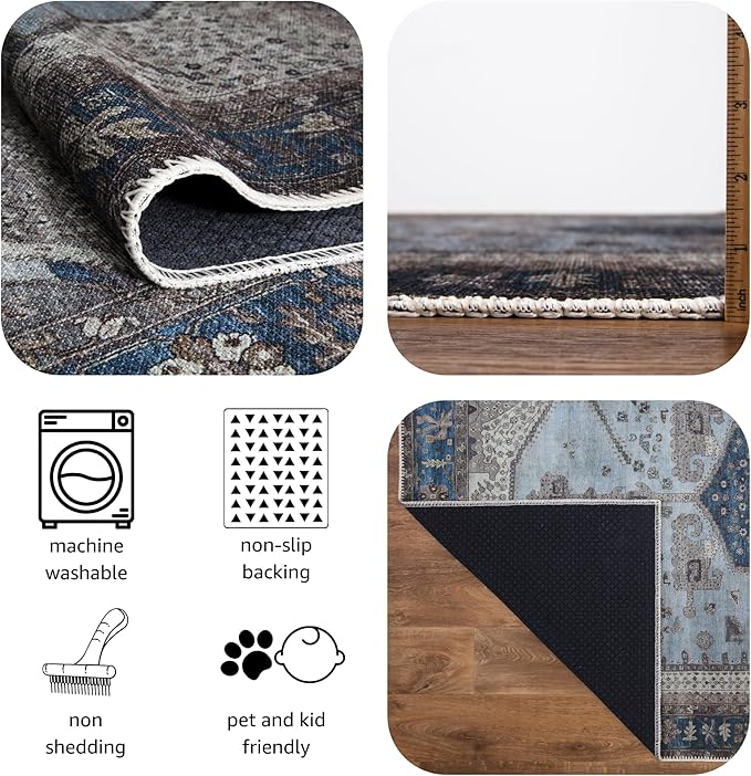 Keen Home Design 5x7 Rug - Machine Washable Area Rug with Non-Slip Backing, Ideal for Living Room, Dining Room, Bedroom - Vintage, Easy Clean, Durable, Low Pile Rug - (5' x 7')