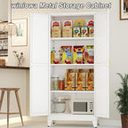 Metal Pantry Cabinet with 2 Doors and Adjustable Shelves - 61" Kitchen Storage Cabinet with Gold Handles - Versatile Storage for Kitchen, Bathroom, Dining Room, Utility Room - White