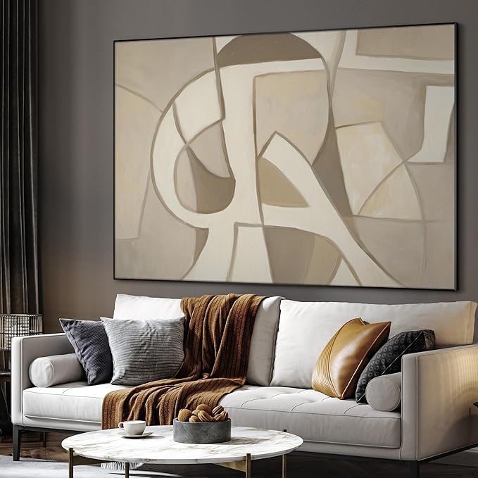 SIGNWIN 36"x46" Extra Large Framed Wall Art Neutral Abstract Geometric in Mid-Century Style, Retro-Inspired Design for Home Living Room Bedroom Decor (Frame Assembly Required)