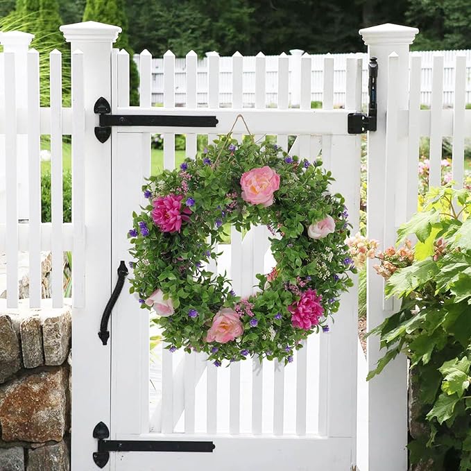 Summer Wreaths for Front Door - 18 Inch Artificial Greenery Wreath, Spring Floral Door Hanging with Textured Leaves, All-Weather Porch Decor for Farmhouse Entryway