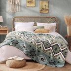 CASAAGUSTO Boho Sherpa Blanket, Aztec Twin Blanket,Ultra Soft, Warm, Cozy, Plush, Thick Fleece Throw Blanket for Couch, Bed, Sofa (Olive Green 60 * 80 Inch)