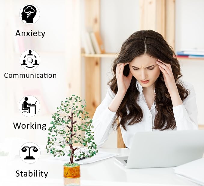 Crocon Green Aventurine Gemstone Tree Feng Shui Figurine Money Bonsai Chakra Balancing Good Luck Reiki Healing Crystals Decoration Ornament Sculpture Prosperity Table Decor Gift Size 10-12"""