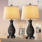 PARTPHONER Table Lamps Set of 2, Bedside Touch Lamp with USB C+A Charging Ports, Side Table Lamp with Linen Fabric Shade (LED Bulbs Included), Black with Gold Accents