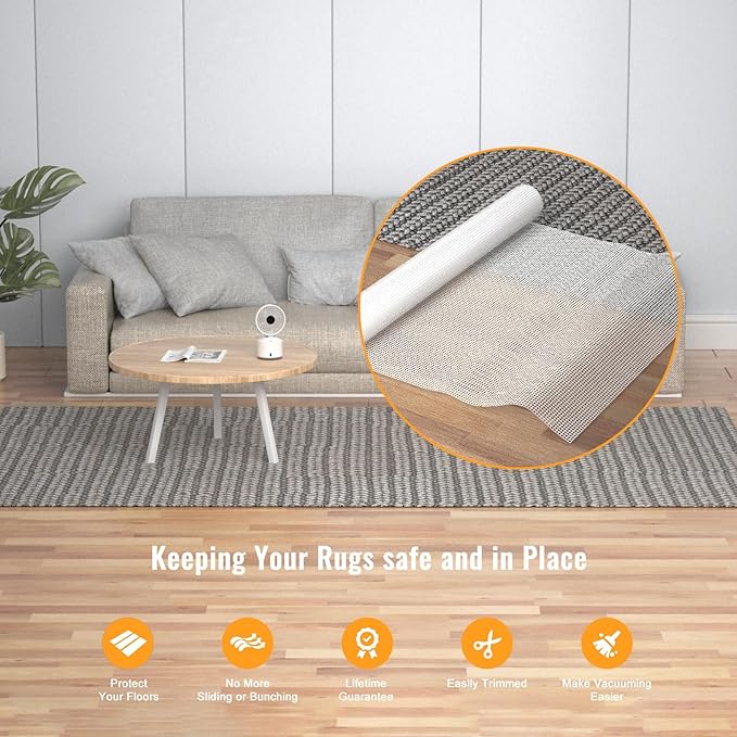 Silicone Non-Slip Rug Pad, Anti Skid Thin Area Rug Pad Gripper, Under Carpet Rug Mats for Hardwood Surface Floors, Keep Rugs in Place-3x5 Ft