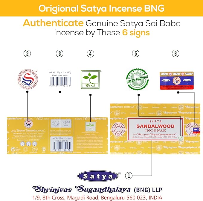 Satya Sandalwood Incense Sticks, Satya Bng Insens 15gmx12 Pack with Raajsee Insence Holder Bundle, Satya Nagchampa Natural Incence