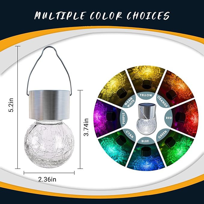 GIGALUMI 24 Pack Solar Outdoor Lights, Solar Hanging Lights for Christmas Decoration-Cracked Glass Solar Lights Outdoor Waterproof for Garden, Yard, Fence, Tree（Warm White）