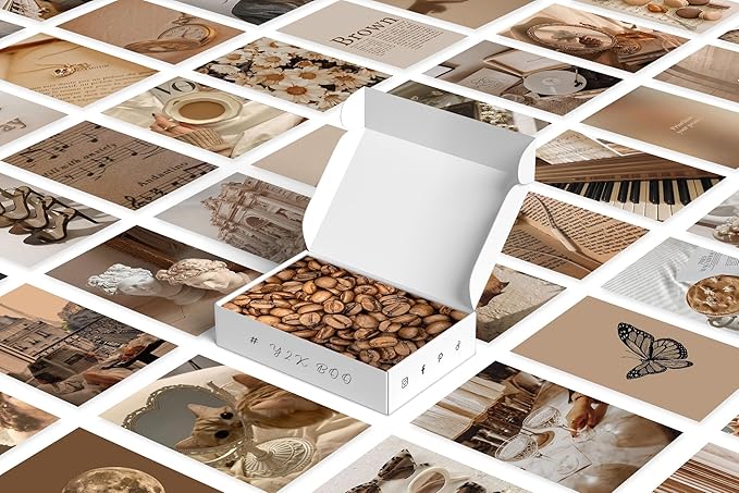 Y2K BOO Beige Brown Aesthetic Wall Collage Kit – 50 Modern & Vintage Photos, 4"x6" Semi-Gloss Prints for Teen Girls Dorm Room Decor, Cozy & Warm Everyday Moments, Gift for Birthday & Graduation