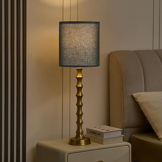 30.5" Gold Table Lamps with Black Shade Set of 2, Golden Buffet Table Lamp for Living Room, Modern Black Gold Lamps Set of 2 Tall Skinny, Tall Golden Bamboo Lamp for Home Office