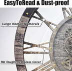 DORBOKER 36" Extra Large Wall Clock with Moving Gears, Oversized Giant Industrial Steampunk Rustic Clocks for Wall Decor Living Room Home Office, Solid Wood Retro Metal,Carbon Grey