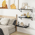 Heimlove 24" W x 12" D Wall Shelves for Books, 12 Inch Deep Floating Shelves Set of 3, Wide Floating Bookshelf with Metal Bracket for Living Room, Kitchen, Office, Bedroom and Decor Storage - Black