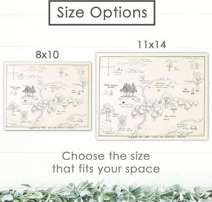 Winnie The Pooh Hundred Acre Wood Map - 11x14 Art Print (Unframed) | Neutral Nursery Decor | Kids Bedroom Wall Decor | A. A. Milne | Boys Room or Girls Room Artwork | Vintage Original Drawing