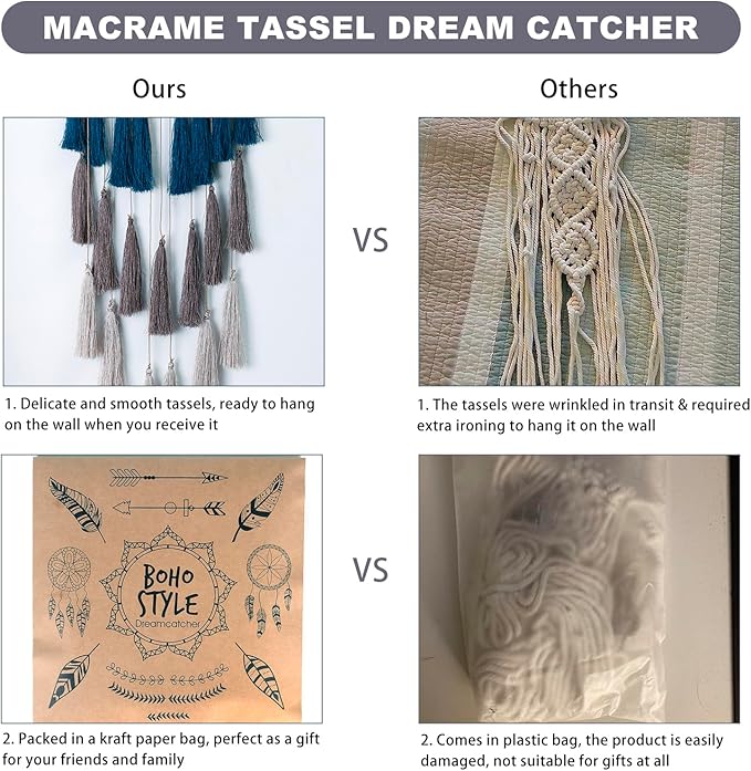 Macrame Dream Catcher Wall Hanging - Large Dreamcatchers Boho Chic Wall Decor, Handmade Tassels Ornament Colorful Room Decor for Bedroom, Blessing Gift for Girls Kids Women (Blue Mix)