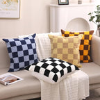 Alysheer Checkered Embroidered Decorative Throw Pillow Covers 18"x 18" Set of 2, Farmhouse Cottage Black White Plaid Tufted Patterned Cotton Canvas Cushion Case for Sofa Couch Bed Living Room