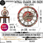 The Gears Clock The Original Real Moving Gear Wall Clock Vintage Industrial Oversized Rustic Farmhouse (24 inch (60cm),Red Lava)