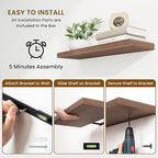 Fun Memories 40" Rustic Wood Floating Shelves with Invisible Brackets for Storage & Decor, Deep Wall Mounted Shelves for Bathroom, Kitchen, Living Room (Walnut, Set of 2)