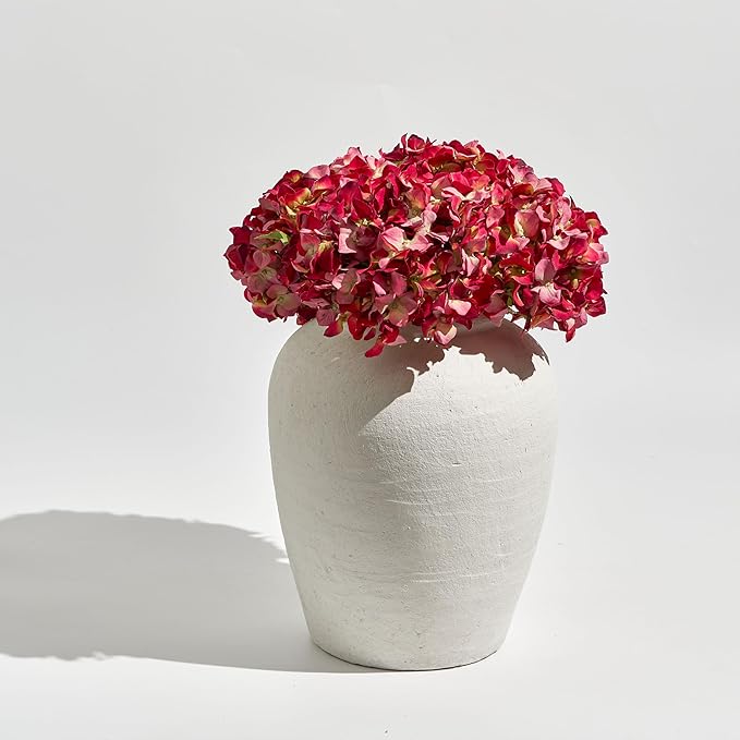 LB2 Large White Ceramic Vase, 11.8" Tall Zen Style Rustic vase, Terra Cotta Pitcher Vase, Distressed Farmhouse Decor, Pottery Decorative Flower for Home Decor (H 11.8" X 9.8")