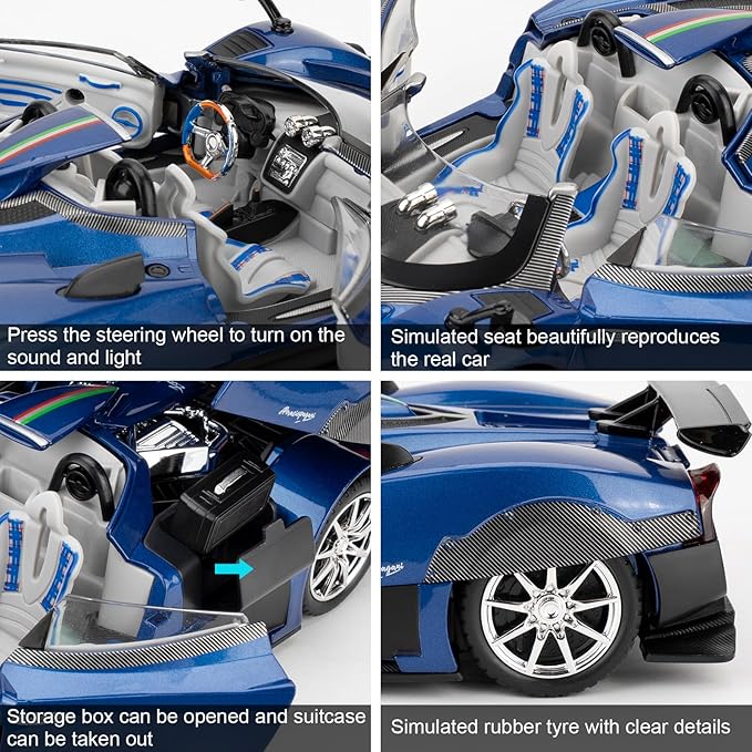 1/24 Car Model Compatible for Collectible Pagani Zonta HP Diecast Toy Car,Zinc Alloy Pull Back Cabriolet Vehicles Toy with Sound and Light for Adult Boys Girls (Blue)