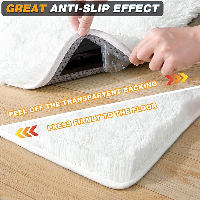 Small Rugs for Bedroom, 2x3 Fluffy Rug, Non-Slip Shag Soft Area Rug, Fuzzy Carpet for Kids Girls Boys, Modern Home Decor Aesthetic, Cream White