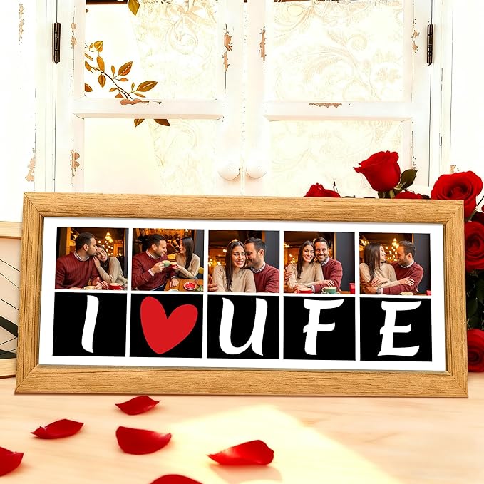 Gifts for Him/Her - Personalized Photo Frame with Love Design, Wall Mount or Tabletop Display, Romantic Gifts for Boyfriend Girlfriend Anniversary Birthday Valentine's