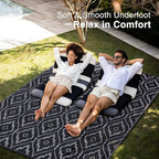 OLANLY Outdoor Rug 8x10 ft Waterproof, Outdoor Plastic Straw Rug with Geometric Pattern Clearance, Reversible RV Mat for Patio, Camping, Balcony, Deck, Backyard, Black & Grey