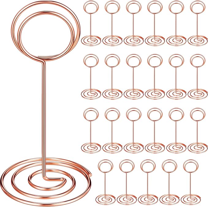 TecUnite 24 Pieces 3.35 Inch Table Number Holder Place Card Photo Holder Picture Name Menu Clips Memo Cards Stand for Wedding Reception Anniversary Birthday Party Centerpieces (Rose Gold)
