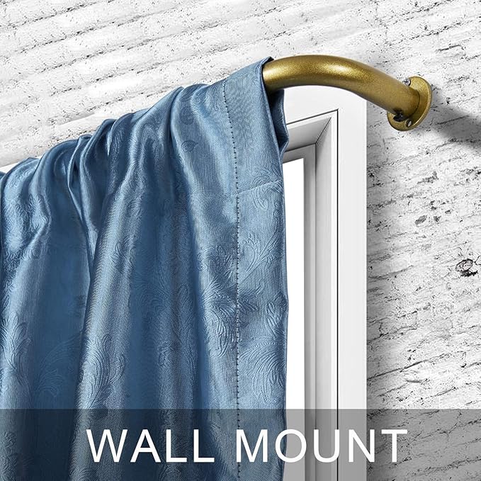 Room Darkening Curtain Rod, Wrap Around Design, Extra-Thick 1-Inch Diameter Single Drapery Rod, Extendable Metal Rod Set for the Blackout Curtains and Sheer (Antique Gold, 28-48")