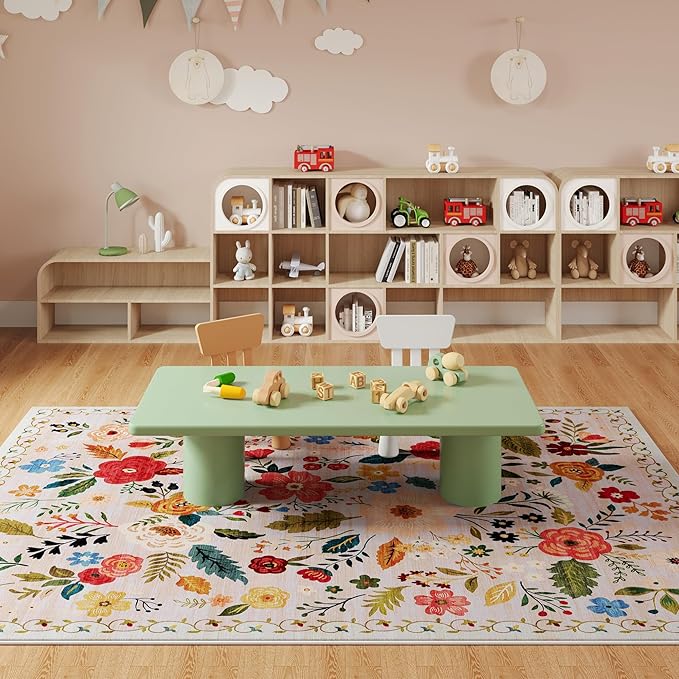 Area Rugs 9x12 Living Room Clearance Washable Boho Rug Non Slip Floral Vintage Low Pile Large Rug for Living Room, Bedroom, Farmhouse, Dining Room, Kids Playroom(Beige)