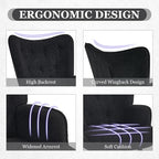 Furnimart Faux Fur Black Accent Chair Wing Back Modern Living Room Chairs, Comfy Armchair Leisure Vanity Guest Chair for Office Vanity Bedroom Waiting Room Black Faux Fur