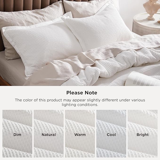Bedsure Cotton Duvet Cover Twin - 100% Cotton Waffle Weave Coconut White Duvet Cover Twin Size, GentleSoft™ and Breathable Bedding Set for Gifts, 2 Pieces, 68"x90"