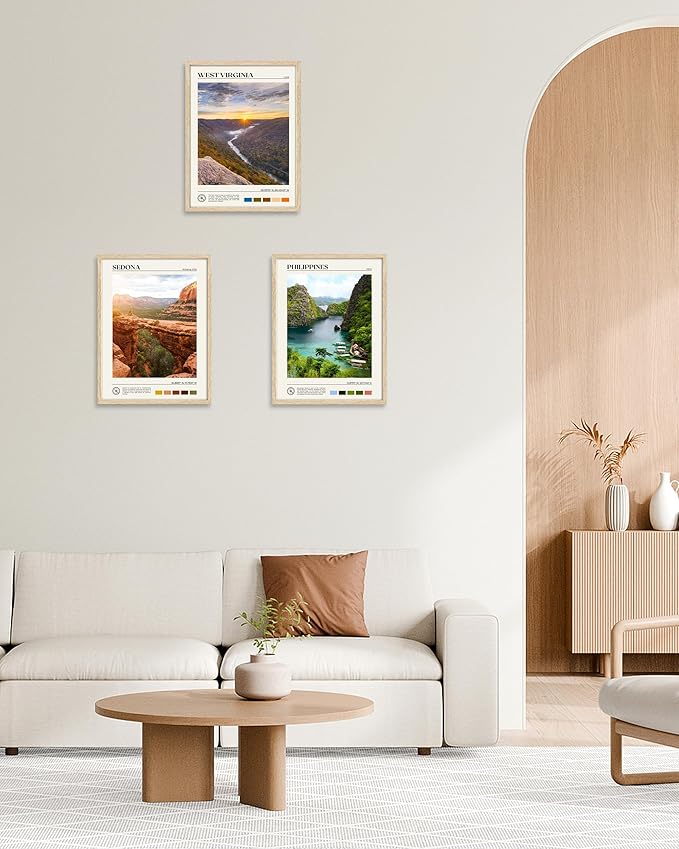 HesenDot Natural OAK Wood Framed Philippines Natural Scenery Wall Art,12x16in Busuanga Island Landscape Canvas Print,Urban Landmark Wall Decor for Living Room,Bedroom,Office Gallery,Set of 1