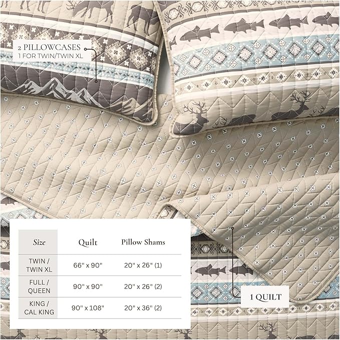 Great Bay Home 3-Piece Reversible Rustic Lodge Bedspread Quilt with 2 Shams. All-Season Quilt Set. (King, Yosemite)