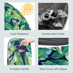 LVTXIII Inflatable Stool Ottoman Footrest with Handle, All Weather Footrest Seat, Indoor or Outdoor Pouf for Home Patio Garden and Camping Use, D31 xH14, Large Round, Hanalei Lagoon