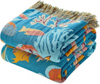 MSGKV Throw Blanket for Couch Bed Cotton Muslin Breathable Cute Ocean Animals Twin Size Blanket 60"x80" for All Seasons Lightweight Farmhouse Blankets