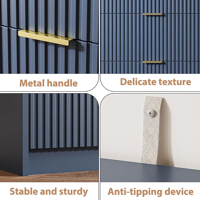 Navy Dresser for Bedroom, 9 Drawer Double Dresser, Modern Chest of Drawers for Bedroom, Living Room, Entryway and Closet, 63" L x 15.7" D x 31.5" H