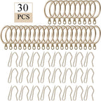 Hotop 30 Pcs Metal Drapery Curtain Rings 0.98/1.26/1.65 inch Interior Diameter and 30 Pcs Hanging Curtain Drapery Pin Hooks for Window Door Shower(42mm,Champagne Gold)