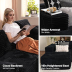 104" Cloudy Sectional L Shaped Couch for Living Room, No Assembly Required, Modular Comfy Sofa with Deep Seat, Fluffy Couch with Sleeper Chaise for Apartment Lounge (Black)